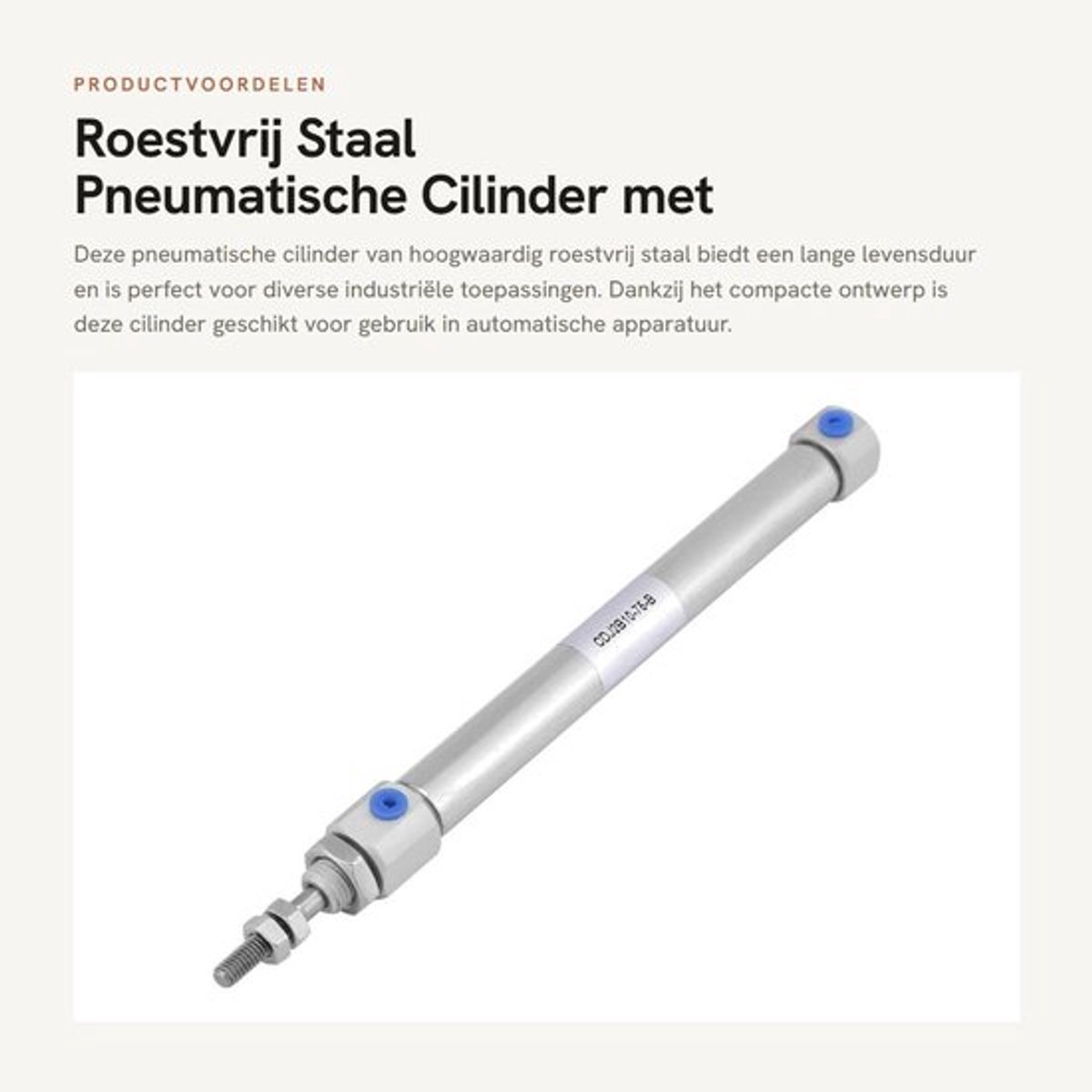 Pneumatische Cilinder Roestvrij Staal 10 Mm Boring - 75 Mm Slag - Dubbelwerkend - Compact Ontwerp - Lange Levensduur - Voor Automatische Apparatuur - Luchtcilinder