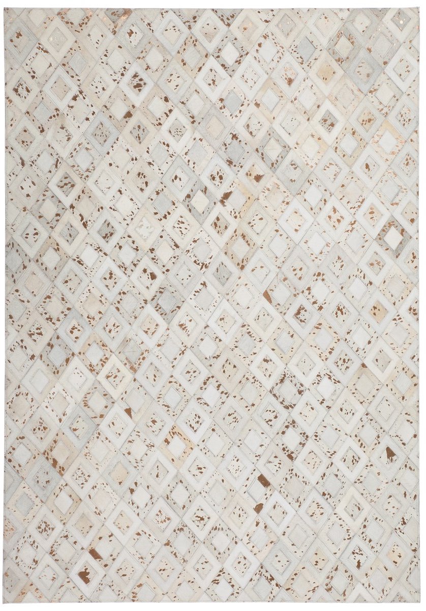 Padiro vlakgeweven vloerkleed 80 x 150 cm - crème / off-white / chroom - industrieel geometrisch patroon - geschikt voor vloerverwarming - van leer