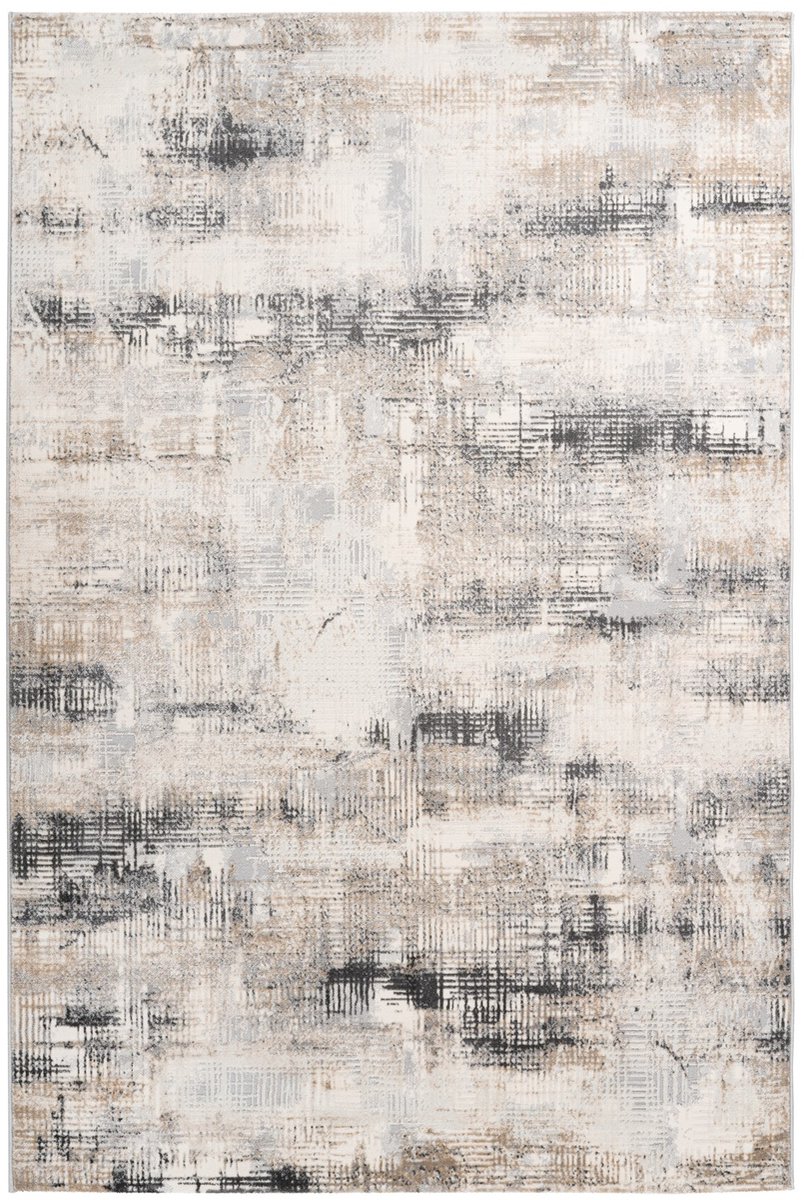 Padiro laagpolig vloerkleed 200 x 290 cm - grijs - modern abstract design - geschikt voor vloerverwarming - van polypropyleen en shrink polyester