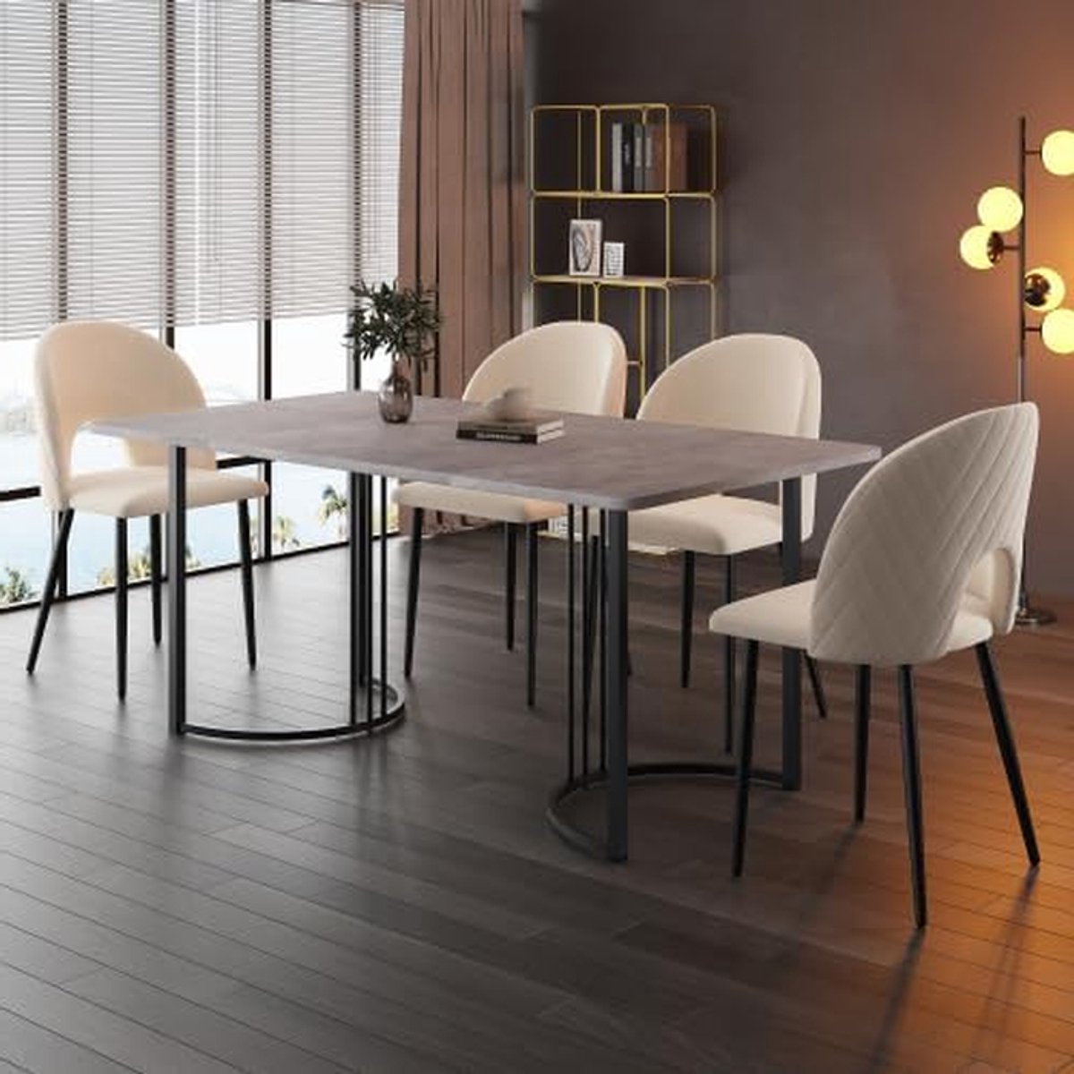 Eettafel Rechthoekig - Keukentafel Eetkamer - Samen Eten - Marmerlook Tafelblad - 140 x 80 cm - Grijs