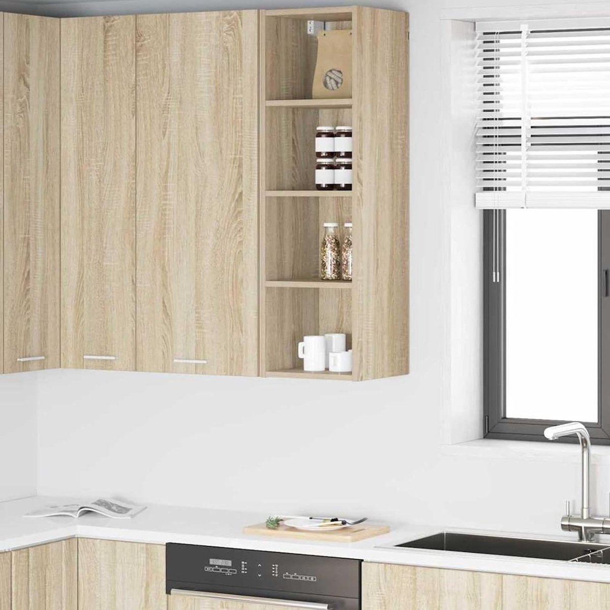 Hangkast Keuken - Keukenkast Wandkast - Keuken Organiseren - Veel Opbergruimte - 30x29.5x100 cm - Sonoma Eiken