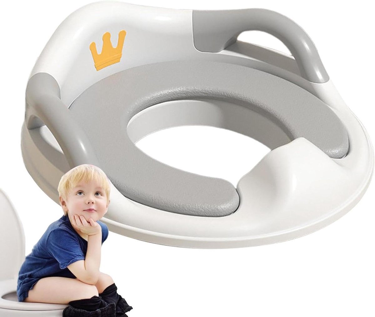 Kinder Potjestraining Toiletbril - Toilettrainer Zitje - Zindelijkheidstraining - Antislip met Handgrepen - 37 x 34 x 10 cm - Grijs