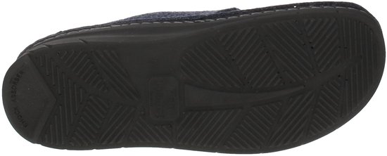 Zool van een donkerblauwe pantoffel met profiel en merklogo.