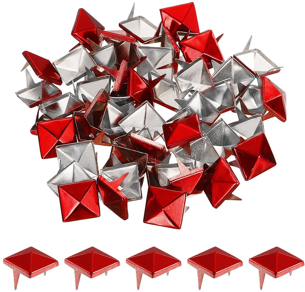 50 Stuks Vierkante Pyramide Nieten 10mm Rood voor Kleding en Leder