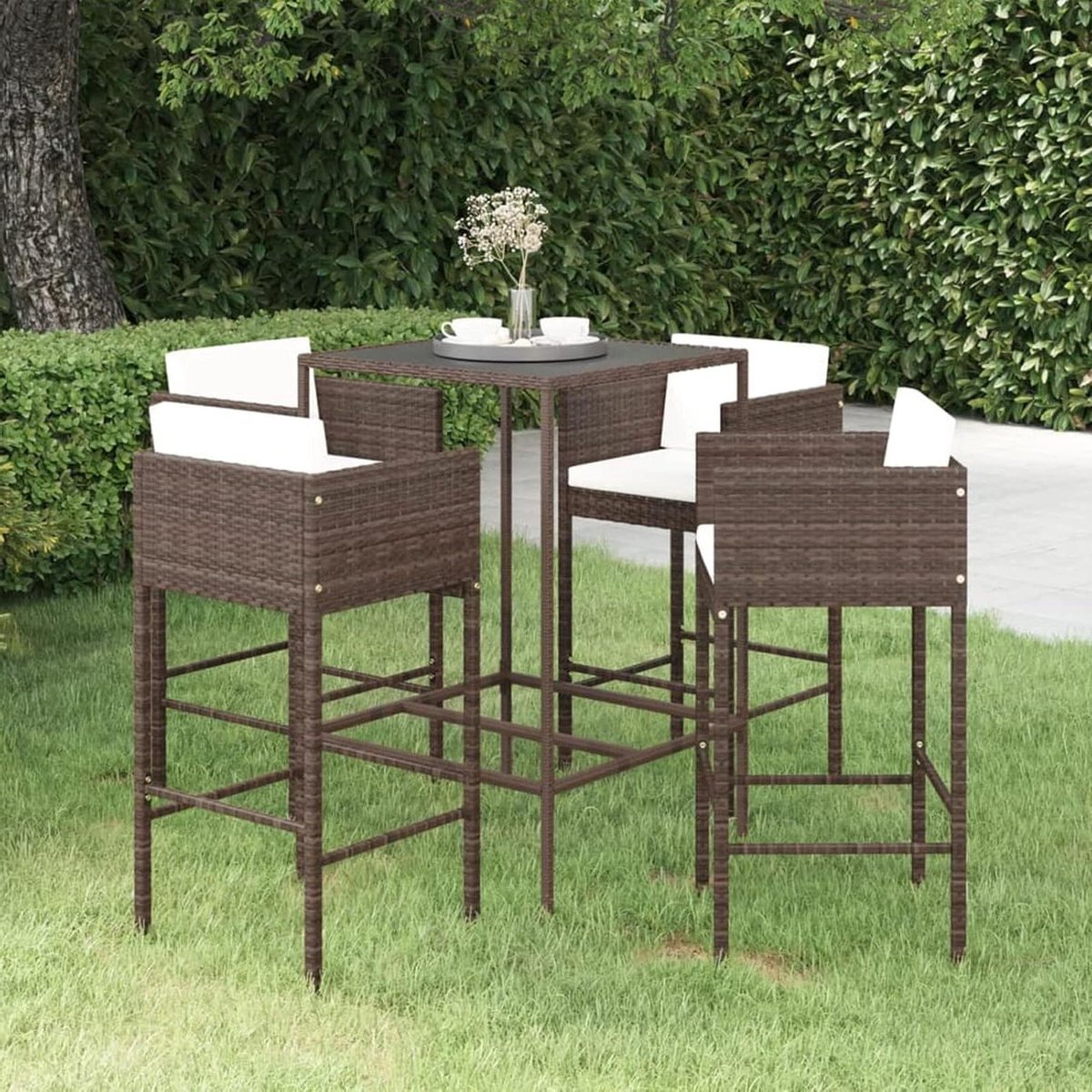 Tuin Barset - Buitenmeubilair Set - Genieten Buiten - Met Comfortabele Kussens - 5-delig - Bruin