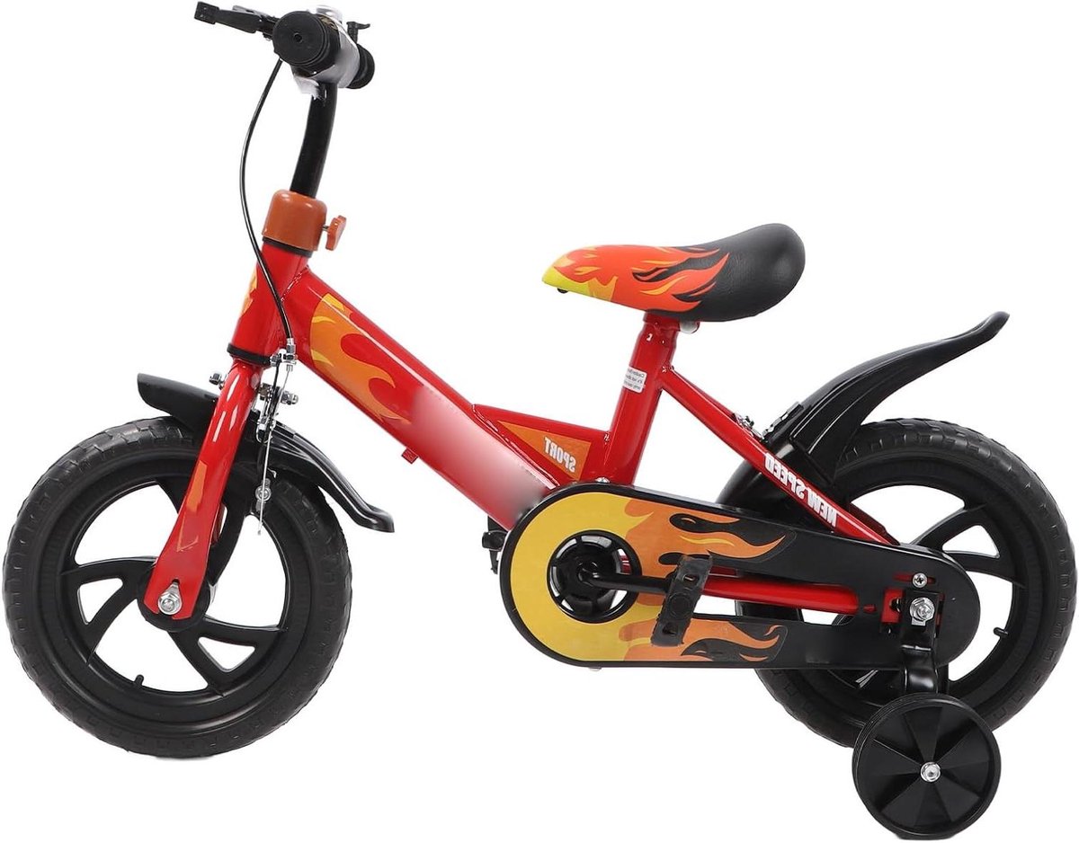 Kinderfiets met Zijwielen Loopfiets Peuters Leren Fietsen Driewielige Stabiliteit 12 Inch Wielen Rood