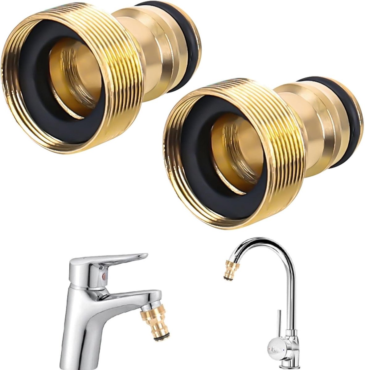 Universele Waterkraanaansluiting - Goud - 2-delige Set - Messing Slangadapter - Voor Huis en Tuin