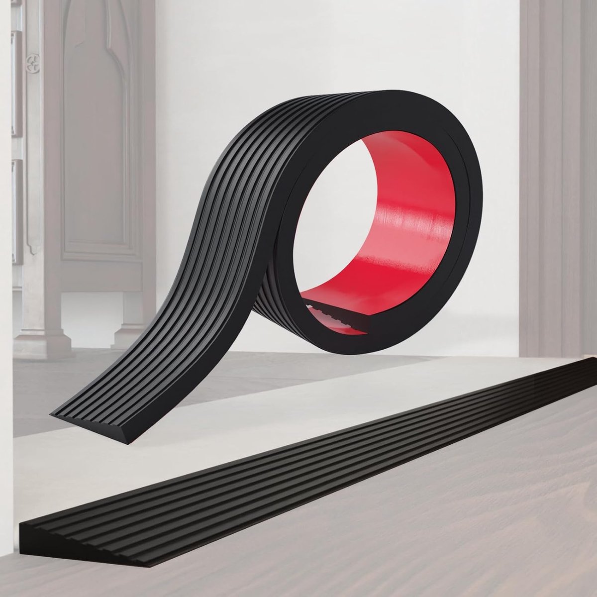 Drempelmat - Zelfklevende Rubberen Drempeloprit - Op Maat Snijdbaar met Antislip Groeven - Inclusief Kleefrug - Duurzaam Rubber - Zwart - Breedte 5 cm x Hoogte 1 cm - 1 Stuk