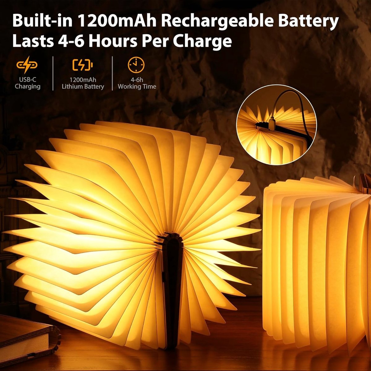 Leeslampje voor boek - Walnoot - Oplaadbaar magnetisch opvouwbaar LED-licht - Draagbaar en met afstandsbediening — cadeau in Gadgets - foto 3