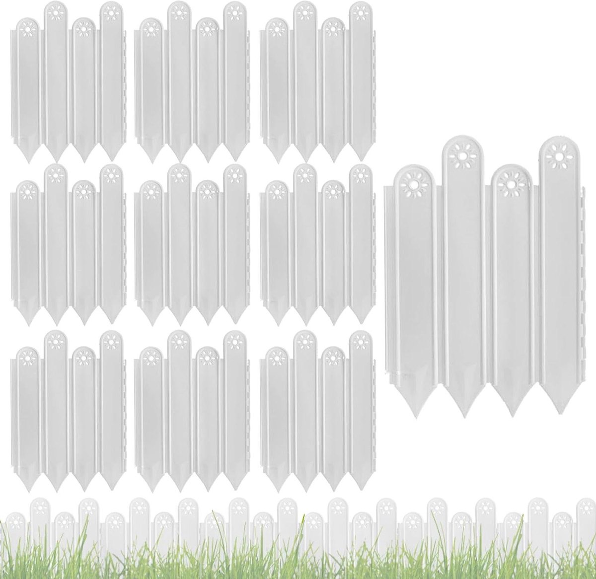 Tuinafrastering 10 Delen - Bloembakrand Tuinafscheiding - Gazon Afbakenen - Stapelbaar Systeem - 30x21 cm - Wit