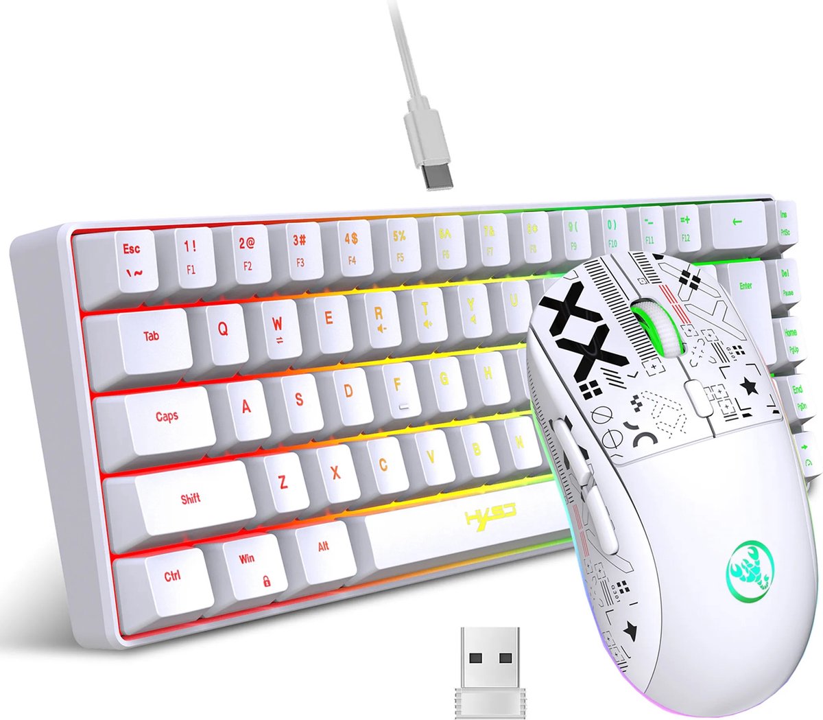 Namajunas - 2-in-1 Gaming Set - Set van toetsenbord met muis - Draadloos muis + toetsenbord - 11 RGB Verlichting - QWERTY US - Mini-game-toetsenbord - muis met 3600 DPI