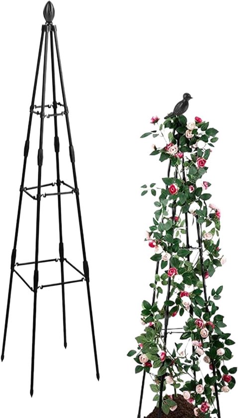 Tuinlatwerk Klimplantsteun - Klimrek Groenten - Verticale Plantengroei - Draagbaar Ruimtebesparend - 120cm - Zwart