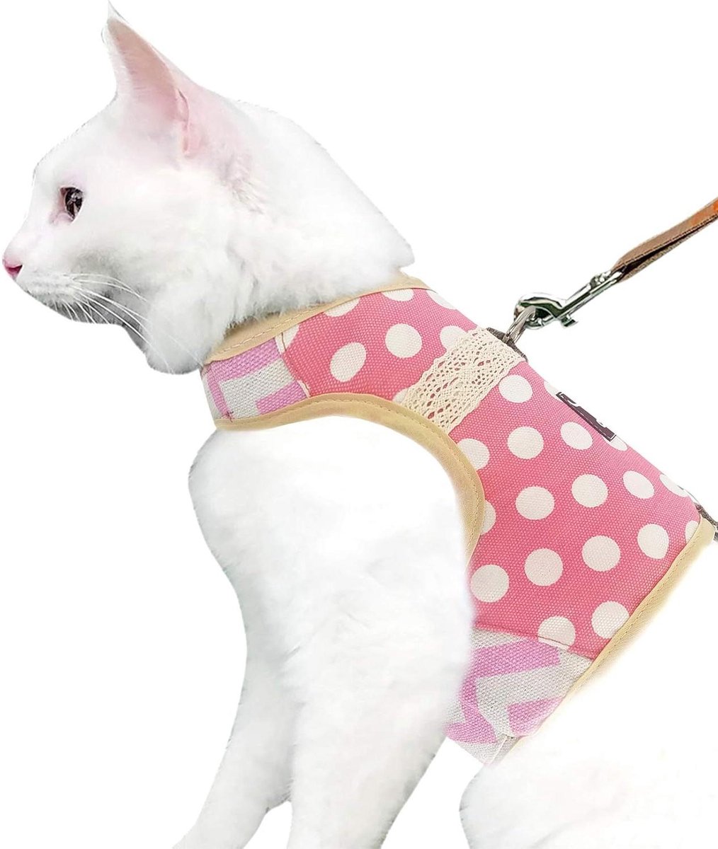 Kattenharnas met Riem - Wandelharnas Kat - Veilig Wandelen - Ontsnappingsbestendig Ontwerp - Maat L - Roze Plaid