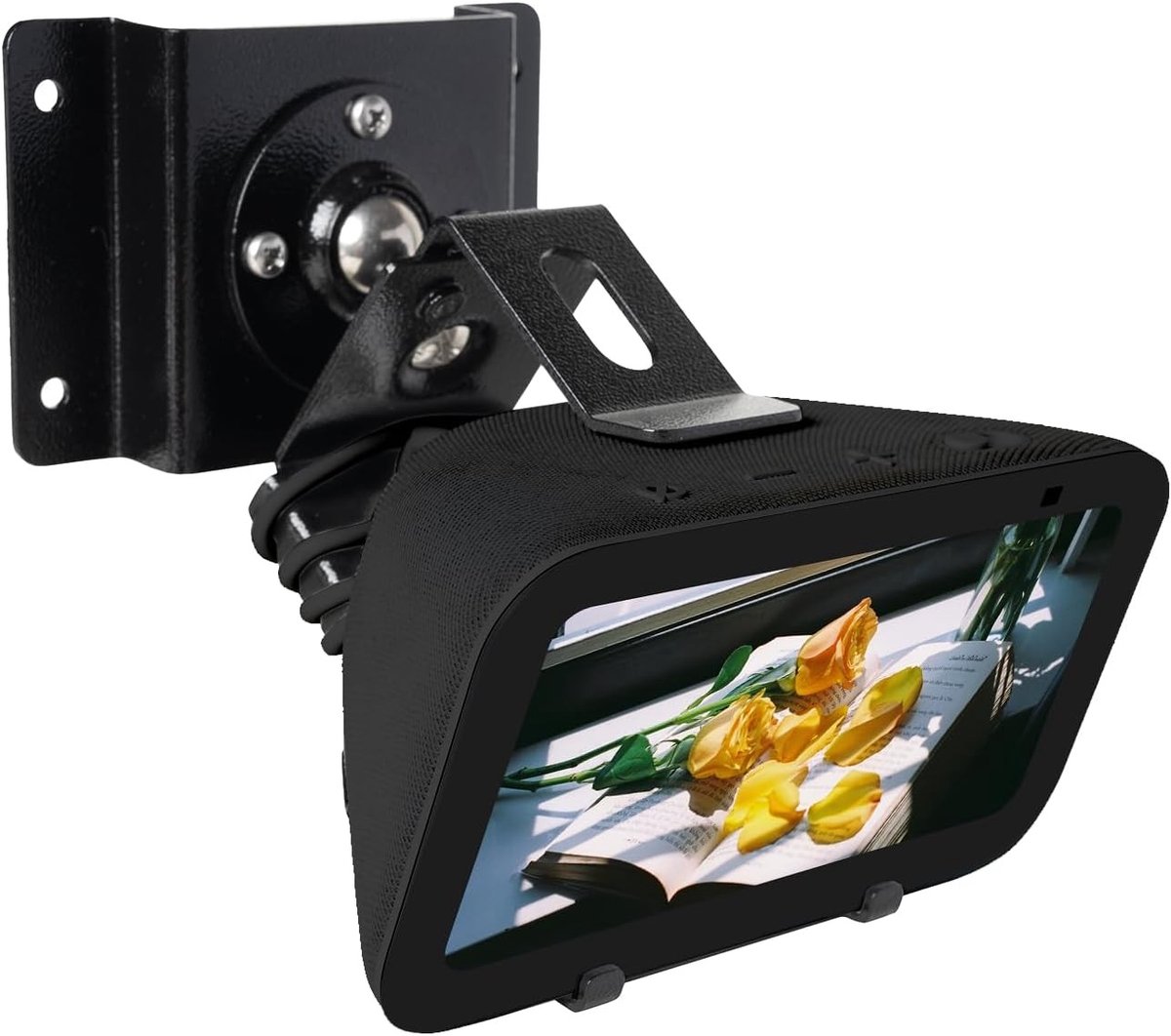 Draaibare en kantelbare muurhouder voor 5-inch schermen, 360° rotatie, kabelbeheer en accessoires (zwart)