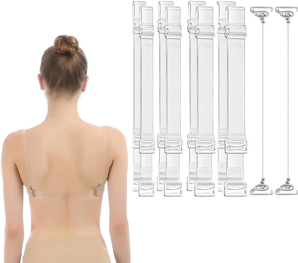 Verstelbare Transparante Bh-Haakjes - 5 Paar Niet-Slip Soft Crochet Vervangingen voor Dames en Meisjes, Ideaal voor Strapless Tops en Jurken