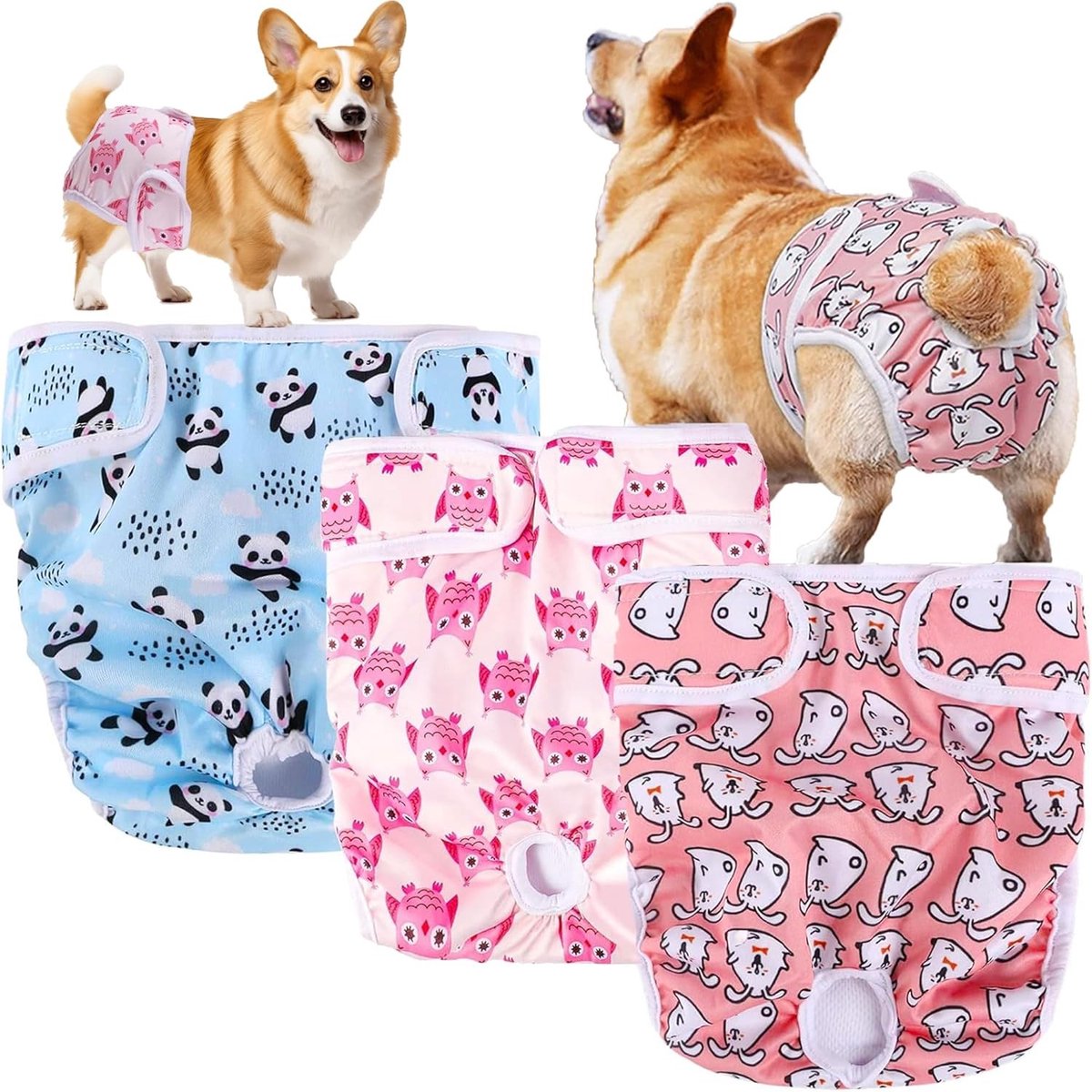 Herbruikbare hondenluiers - 3-pack wasbare en superabsorberende luiers voor vrouwelijke honden, ideaal voor loopsheid, incontinentie en lange reizen (XS)