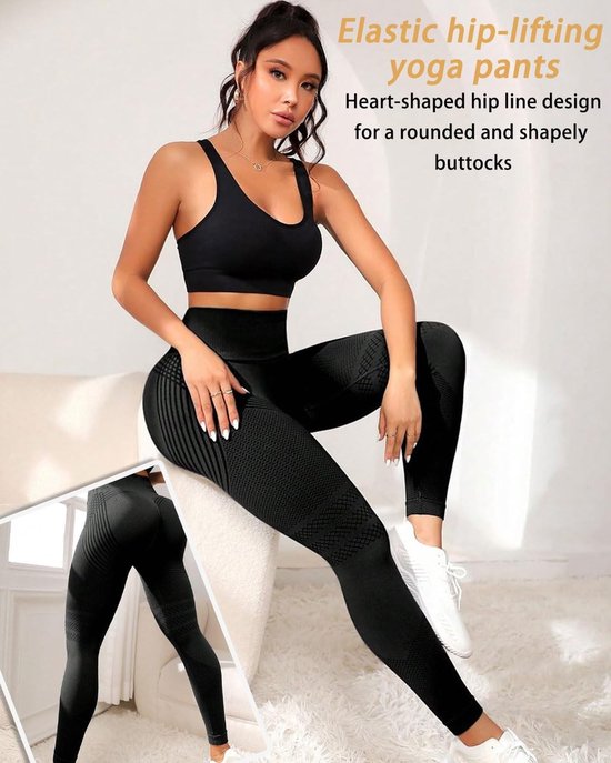Anti-cellulitis-leggings - sportlegging voor dames - lange compressielegging billen push-up hoge taille ondoorzichtig - yoga pilates sportbroek - 1 stuk(L Zwart) van Merkloos — afbeelding 4