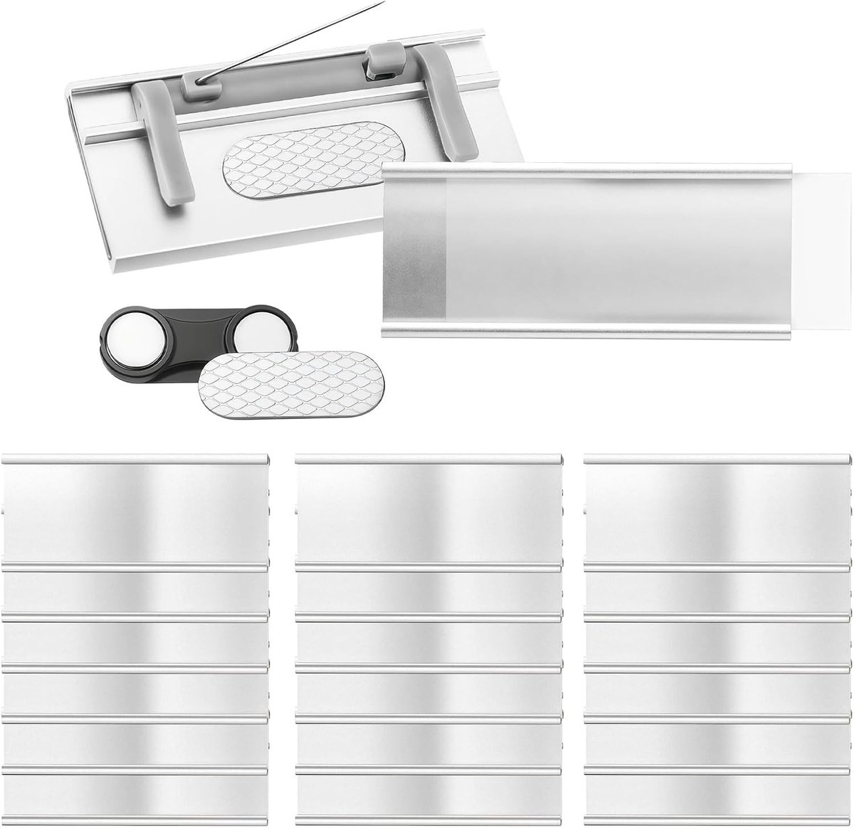 20 stuks magnetische naamplaatjes voor kleding, aluminium met papieren sleuf en sterke dubbele magneet, ideaal voor werk, restaurant en schoolgebruik, 75 x 35 mm