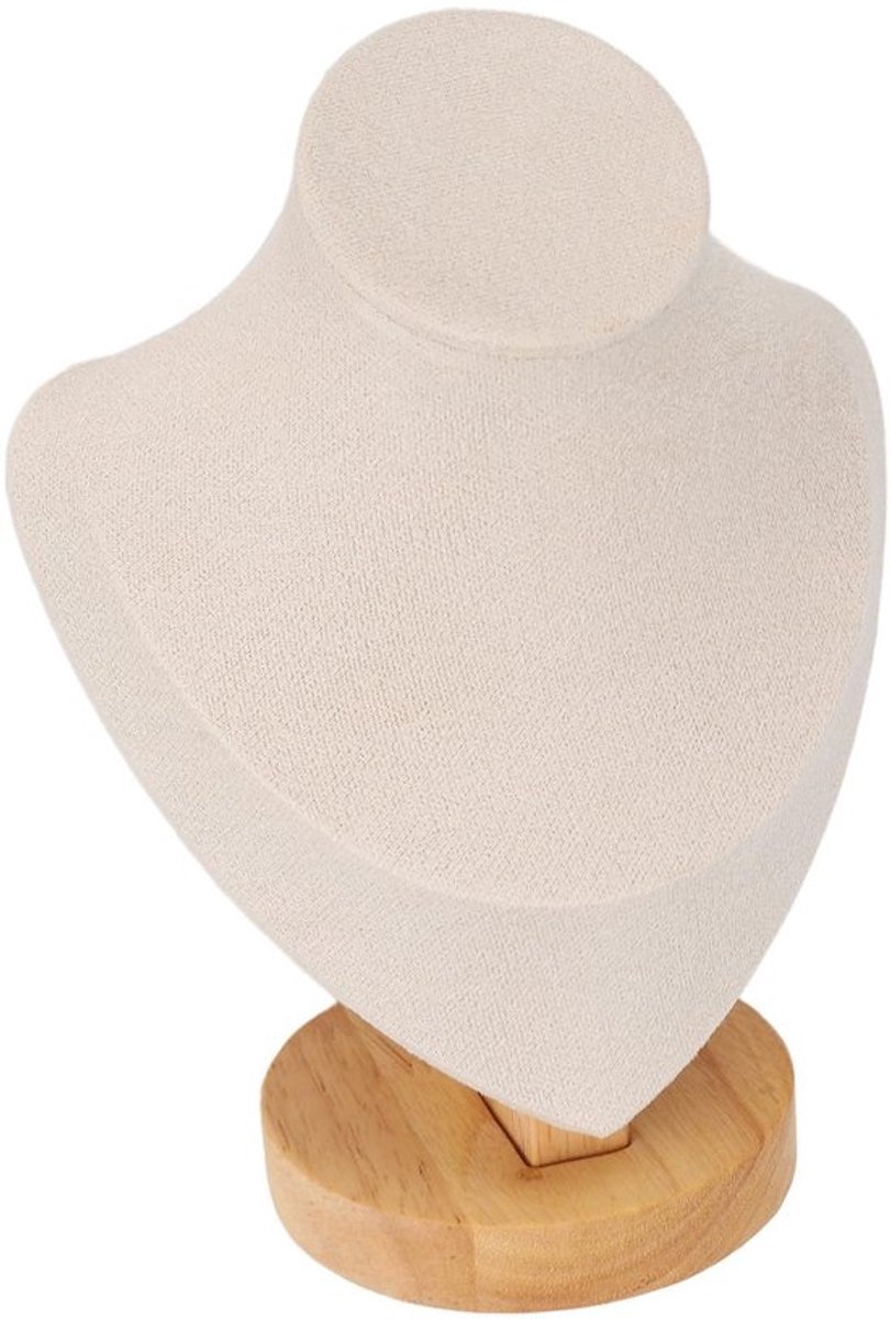 Kleine sieradenhouder van massief hout in zwart, wit, grijs en beige voor het presenteren van kettingen en hangers met een stevige en stijlvolle uitstraling