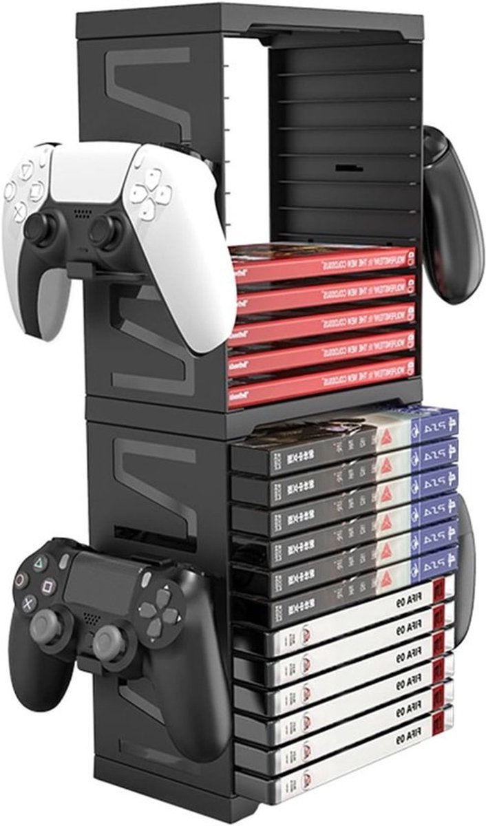 Spelgeheugen-toren voor PS5, PS4, Xbox Series X, Xbox One en Nintendo Switch - Opslag voor 24 spellen en 4 controllerhouders