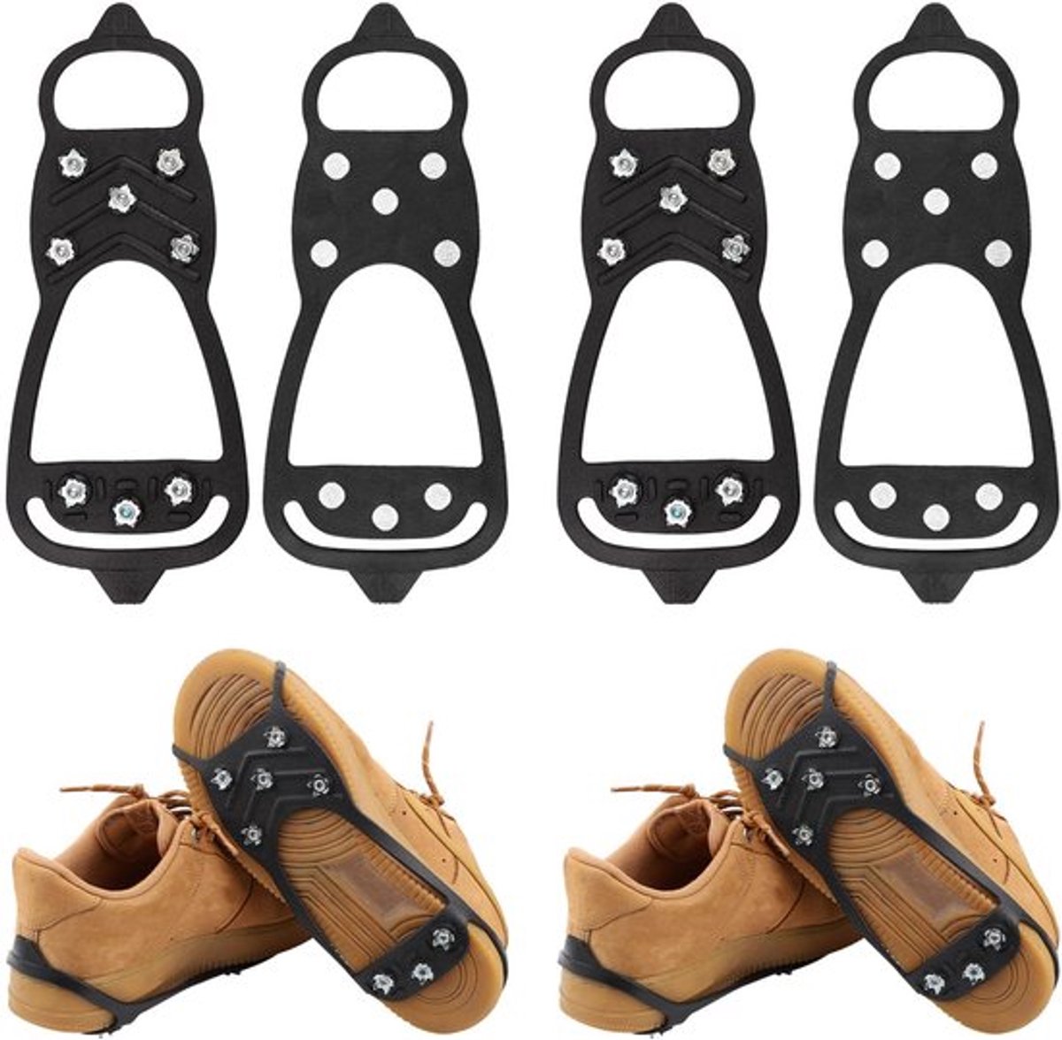 2 paar ijsplaten, universele antislip grippers, ijs- en sneeuwspijkers, grips, stijgijzers, antislip schoenen, antislip schoenen voor schoenen en laarzen voor wandelen, klimmen