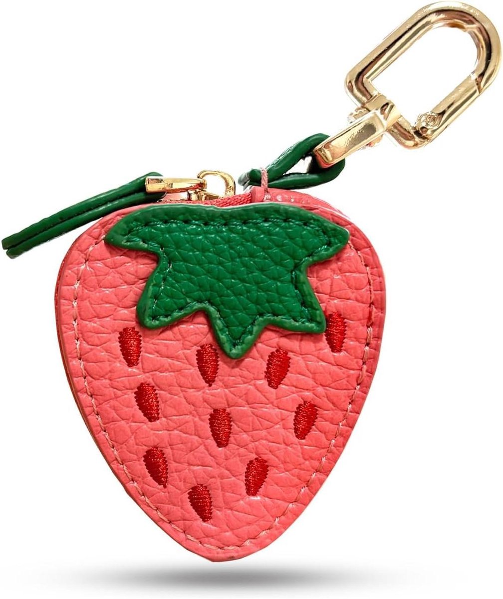 Mini Portemonnee - Sleutelhanger Pouch - Muntgeld Opbergen - Leuk Aardbei Design - 6.5 x 5.5 cm - Roze