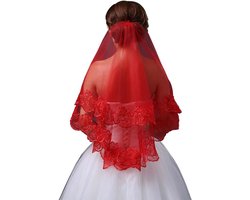 Bruidssluier Hoofddoek - Lange kanten sluier - Bruiloft Accessoire - Eenvoudig ontwerp - 170 x 130 cm - Rood