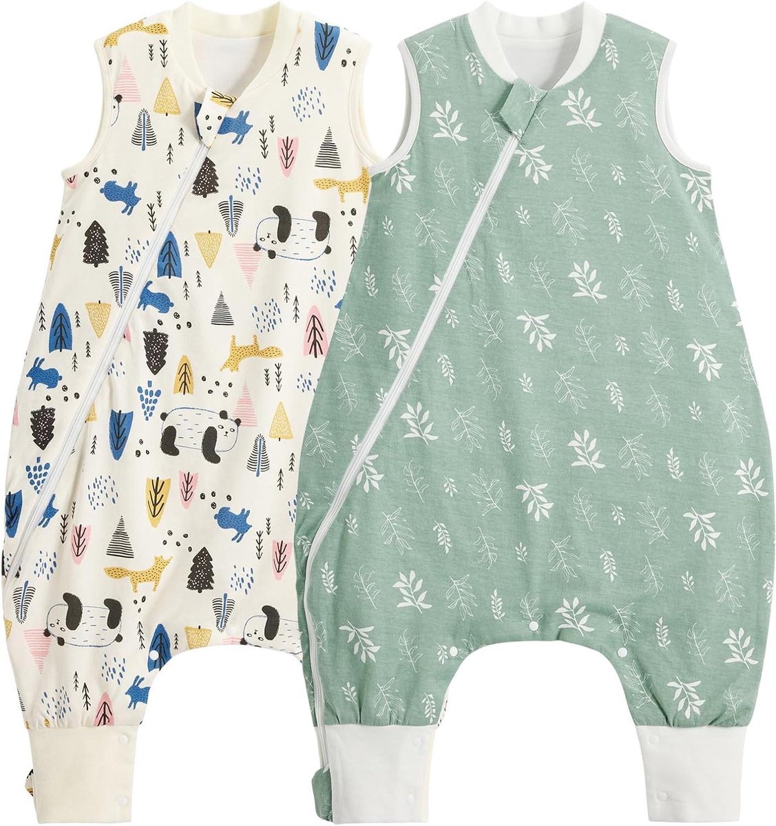 Babyslaapzak met voeten - Slaapzak baby - Comfortabel slapen - Ademend katoen - 65 cm - Blad panda