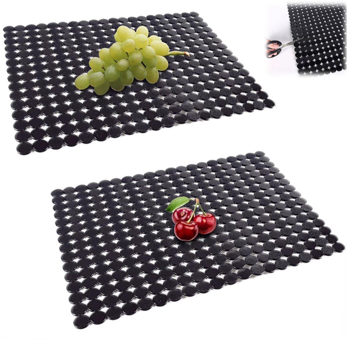 Bobypet - Spoelbakmat - Verstelbare PVC spoelbakbeschermer - Set van 2 - Op maat te knippen en gemakkelijk schoon te maken - Voor bescherming van de spoelbak - 40 x 30 cm - Zwart