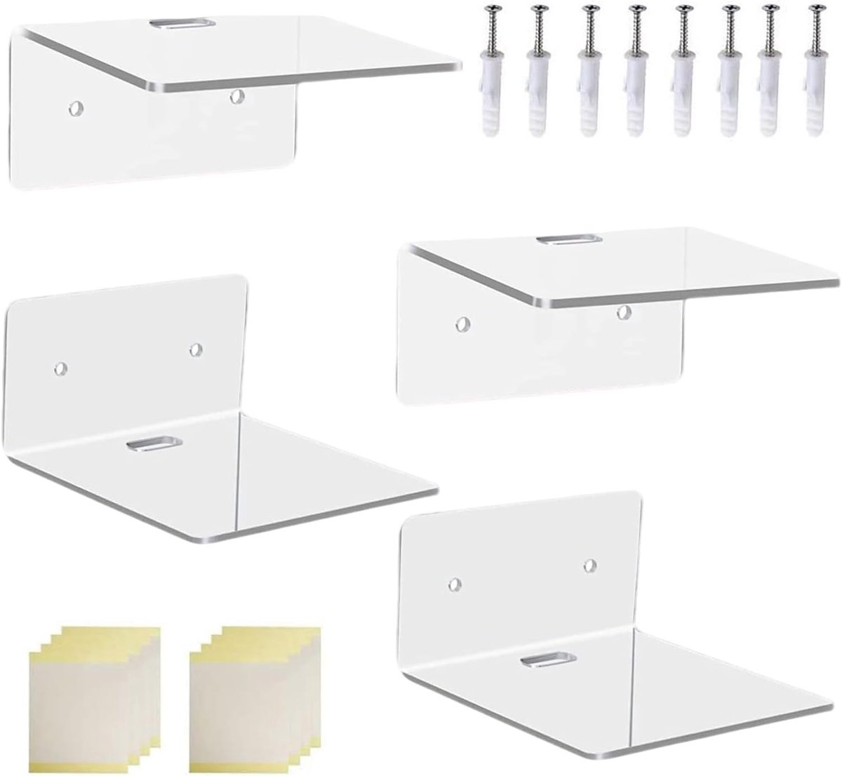 Bobypet - Wandplanken - Acryl presentatieplanken - Set van 4 - Inclusief bevestigingsmateriaal - Kleine wandplanken voor opbergen, presenteren en decoratie - 10*10*5cm - Transparant