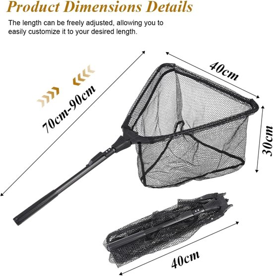 Schepnet Vissen - Visnet Opvouwbaar - Vissen Vangen - Versterkt Aluminium Frame - 90 cm - Zwart — afbeelding 5