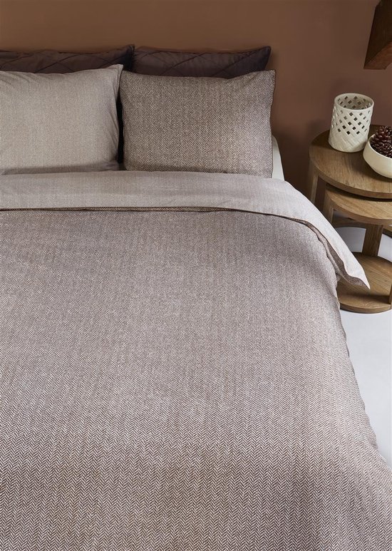 Riviera Maison Chevron Weave dekbedovertrek - Tweepersoons - 200x200/220 - Bruin van Merkloos — afbeelding 2
