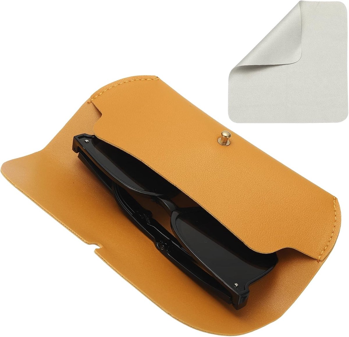 Draagbare leren brillenkoker met riem en reinigingsdoek, ideaal voor heren en dames, 18,1 x 3 x 7,4 cm, brillenaccessoires en bescherming