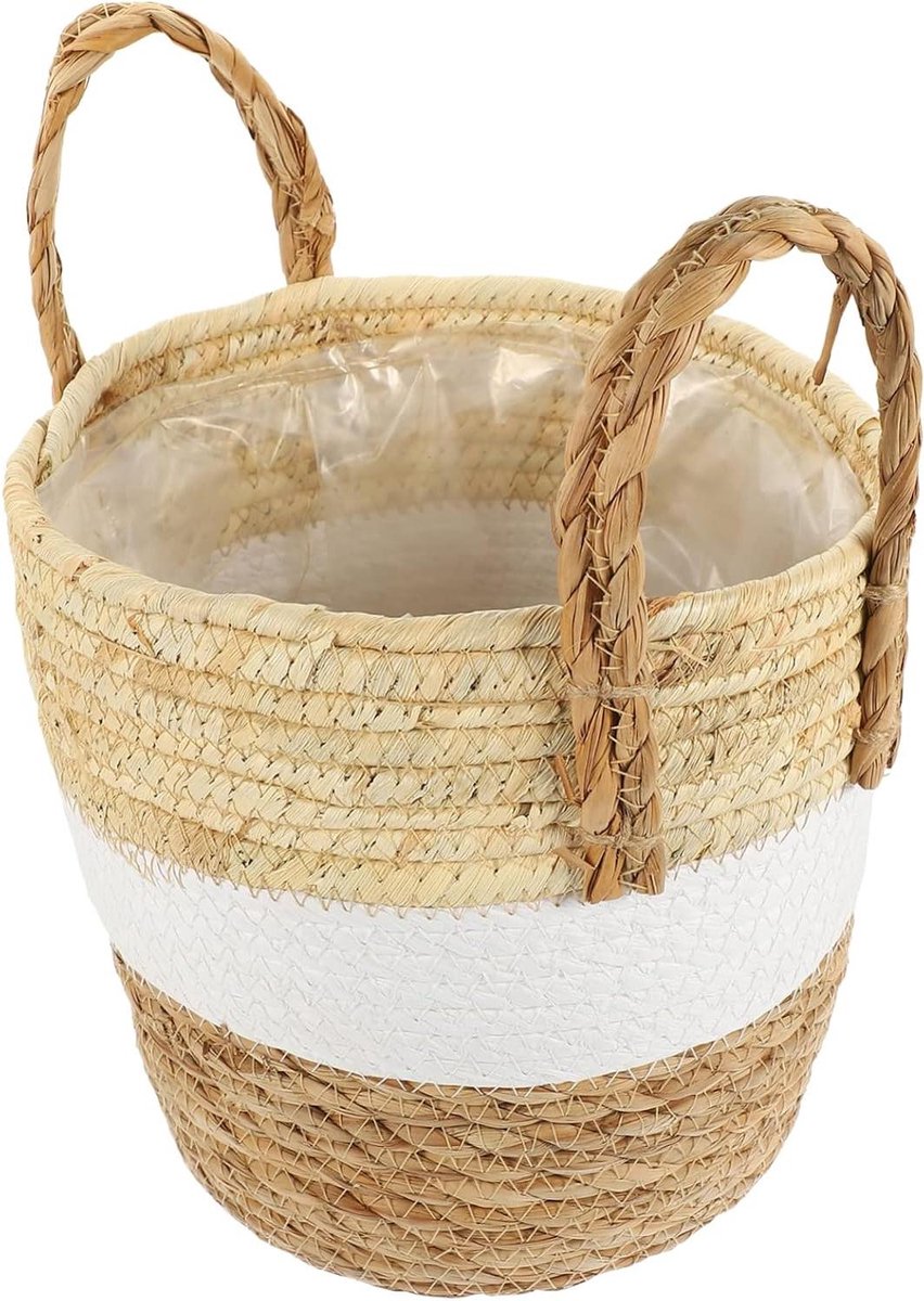 Zeegras Plantenmand - Bloemenmand Rotan - Woonkamer Decoratie - Handgeweven Design - 27x23.5x23.5cm - Natuurlijk