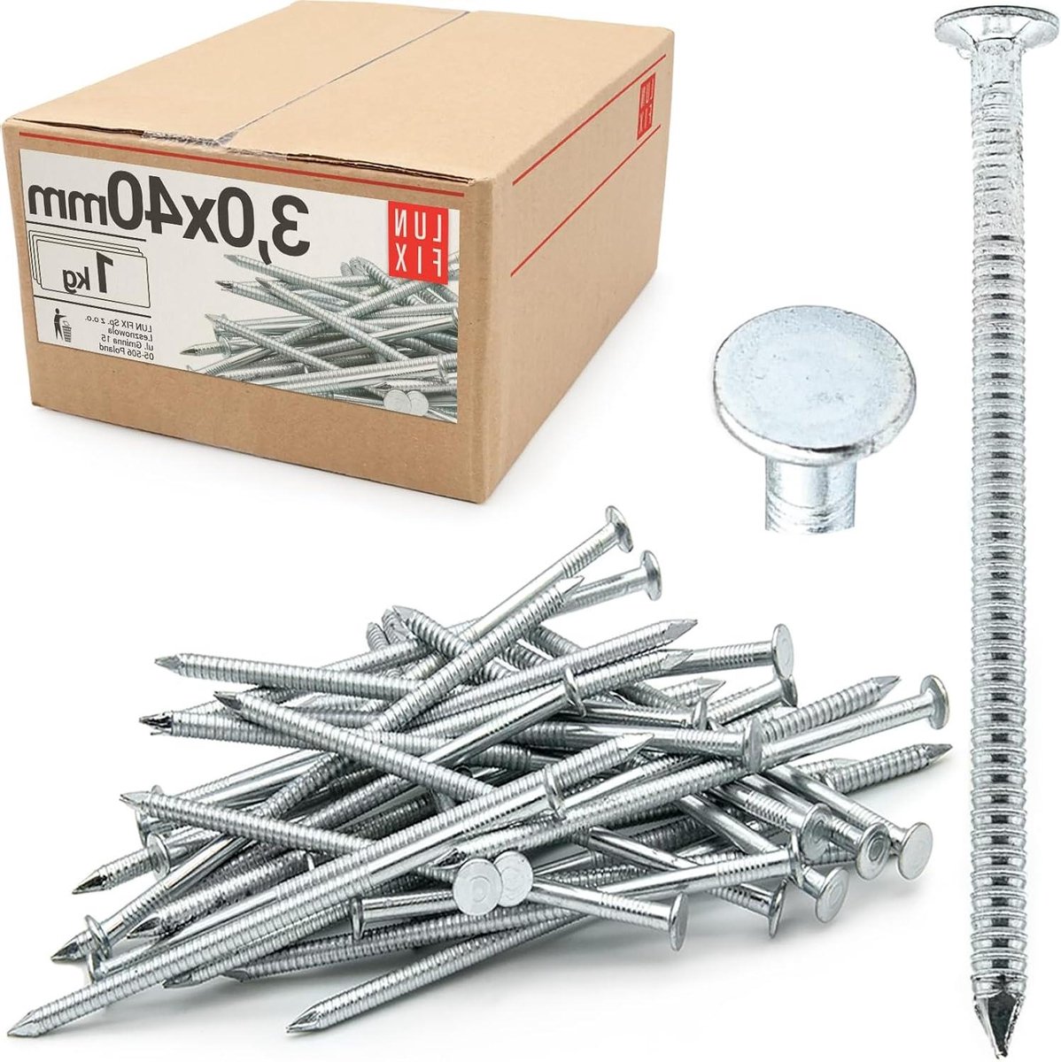Groefnagels - Bouwnagels Draadpennen - Timmerwerk Dakconstructies - Verzinkt Platkop - 3.0 x 40 mm - Zilver