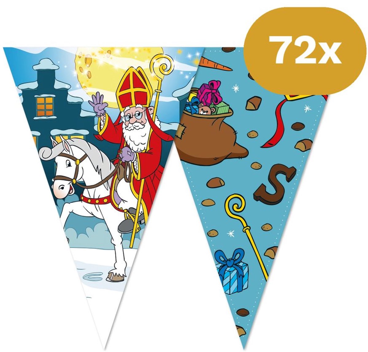 72x Vlaggenlijn Sinterklaas 10 Meter (720m Totaal) - Voordeelverpakking - 2-Zijdig Bedrukt Decoratie Piet