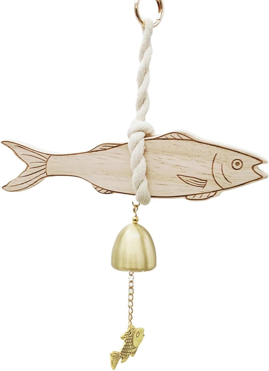 Houten Deurbel - Winkelbel Deurhanger - Bezoekers Aankondigen - Houten Vis Design - 20 x 10 x 5 cm