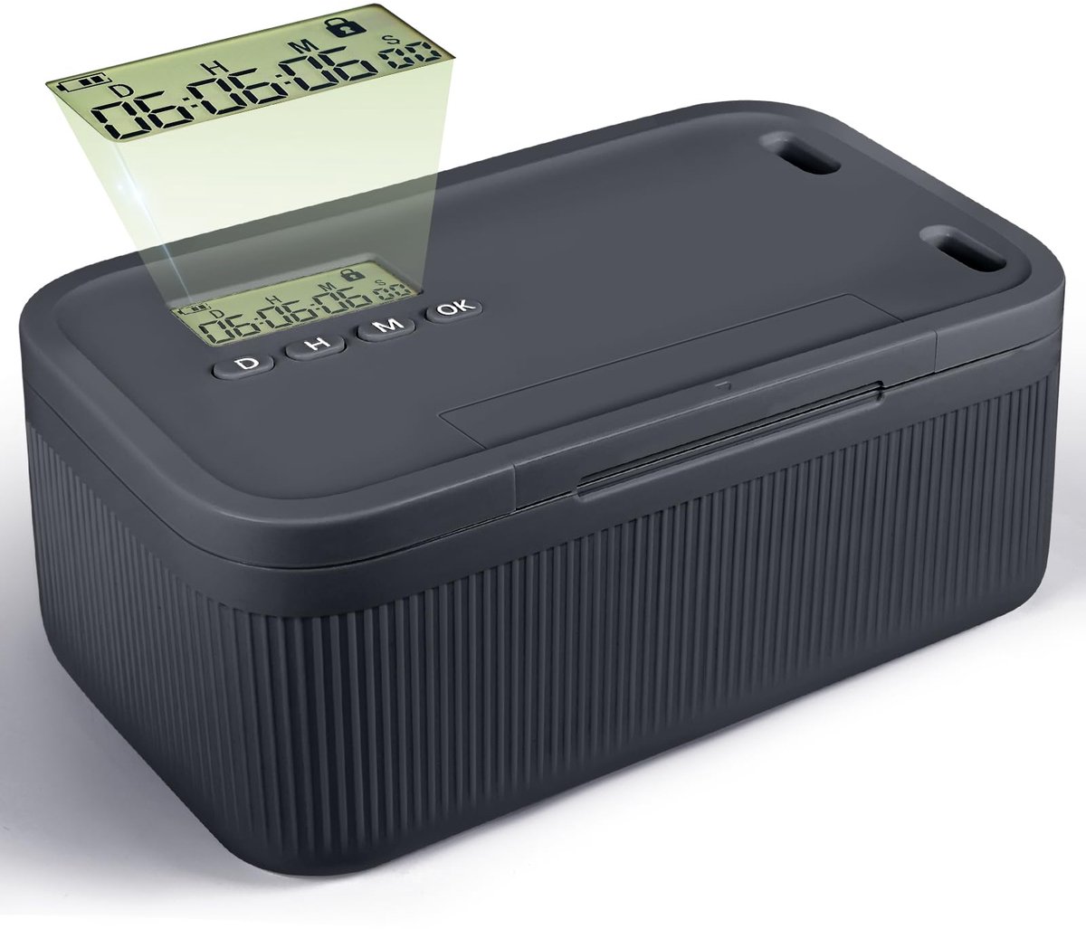 Ryoudavell - Timed Lock Box met Timer - 23.9 x 13.1 x 9.6 cm - 2-in-1 Snelsluit- of Timervergrendelingsmodus - Maximaal 30 Dagen - Kluis - Opbergdoos - Kitchen Safe - Telefoongevangenis voor Smartphone & Gaming