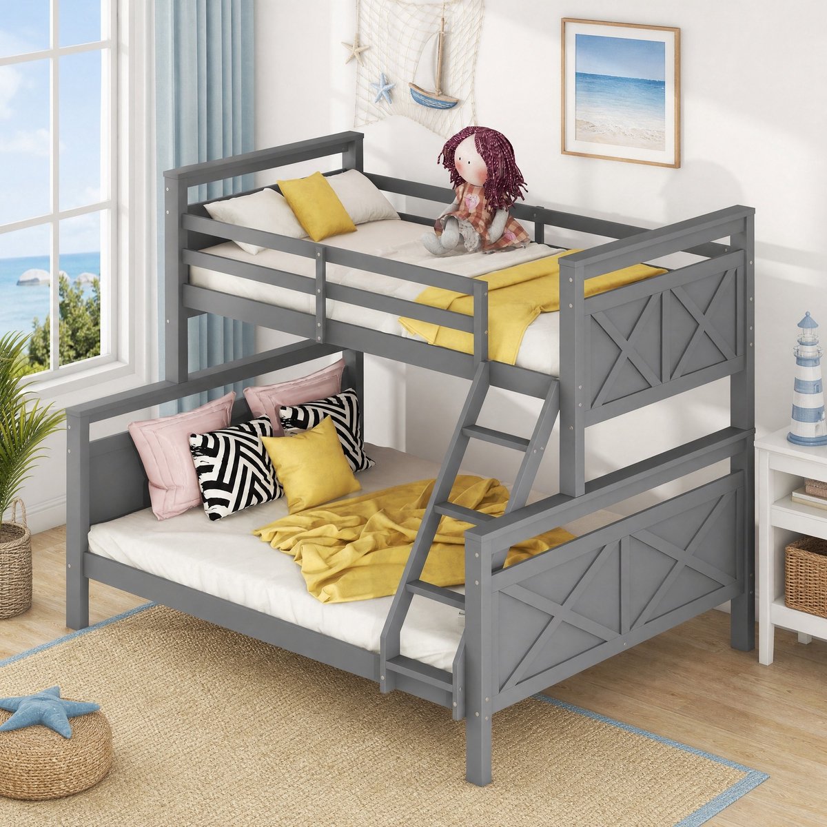 COVREO Stapelbed 90x200 cm grijs, hout en MDF, tot 2 losse bedden