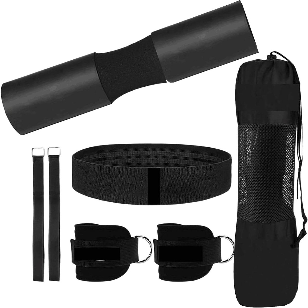 Barbell Squat Pad - Stang Kussen Set - Krachttraining Stabiliteit - Verstelbare Banden - 49 x 16 cm - Zwart