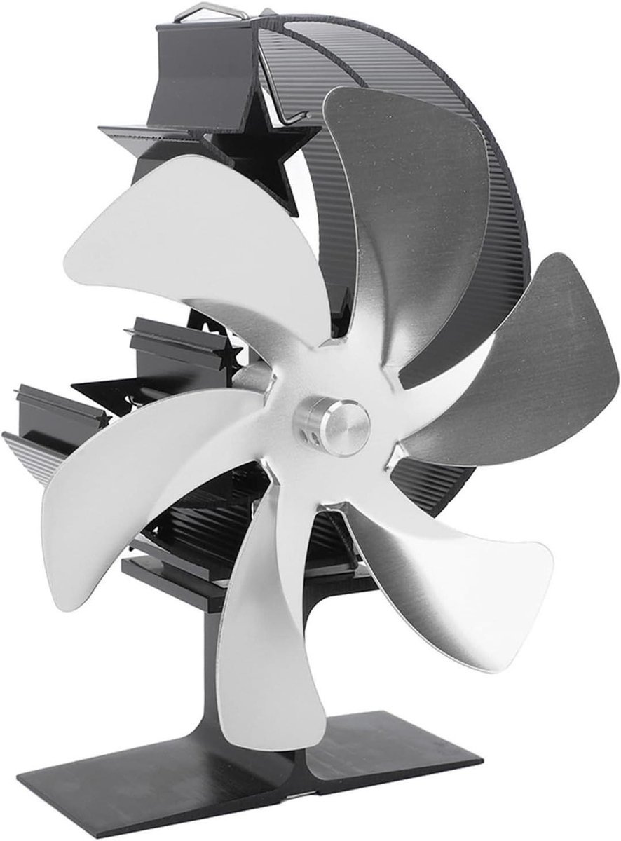 Houtbranders Ventilator - Kachel Ventilator - Warmte Verdeling - Stille Werking - 25x22x12 cm - Zilver