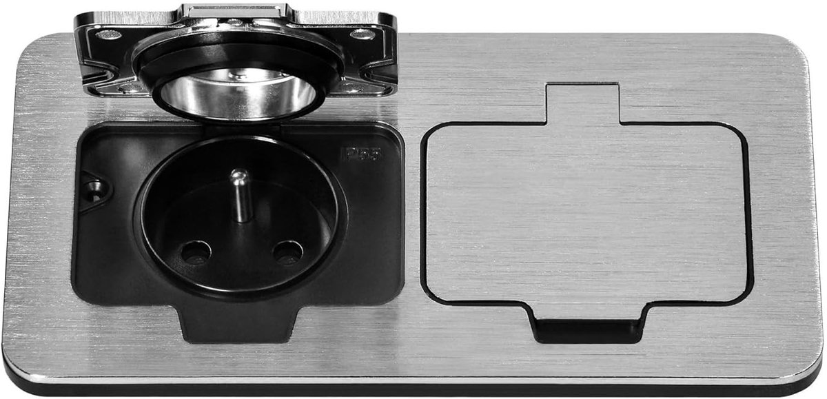 Buitenstopcontact - Zilver - 166 x 90 x 42,4 mm - Dubbel Rechthoekig Stopcontact van Zinklegering en Kunststof - Inbouw