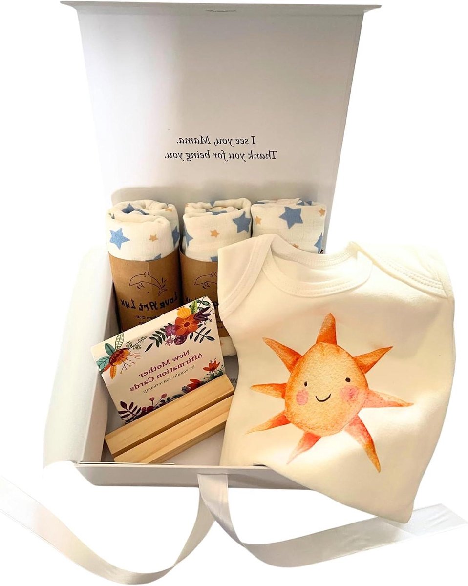 Cadeaupakket Nieuwe Mama - Geschenkset Moeder - Babyshower Cadeau - Met Positiviteitskaarten - 18 x 18 x 7 cm - Zon