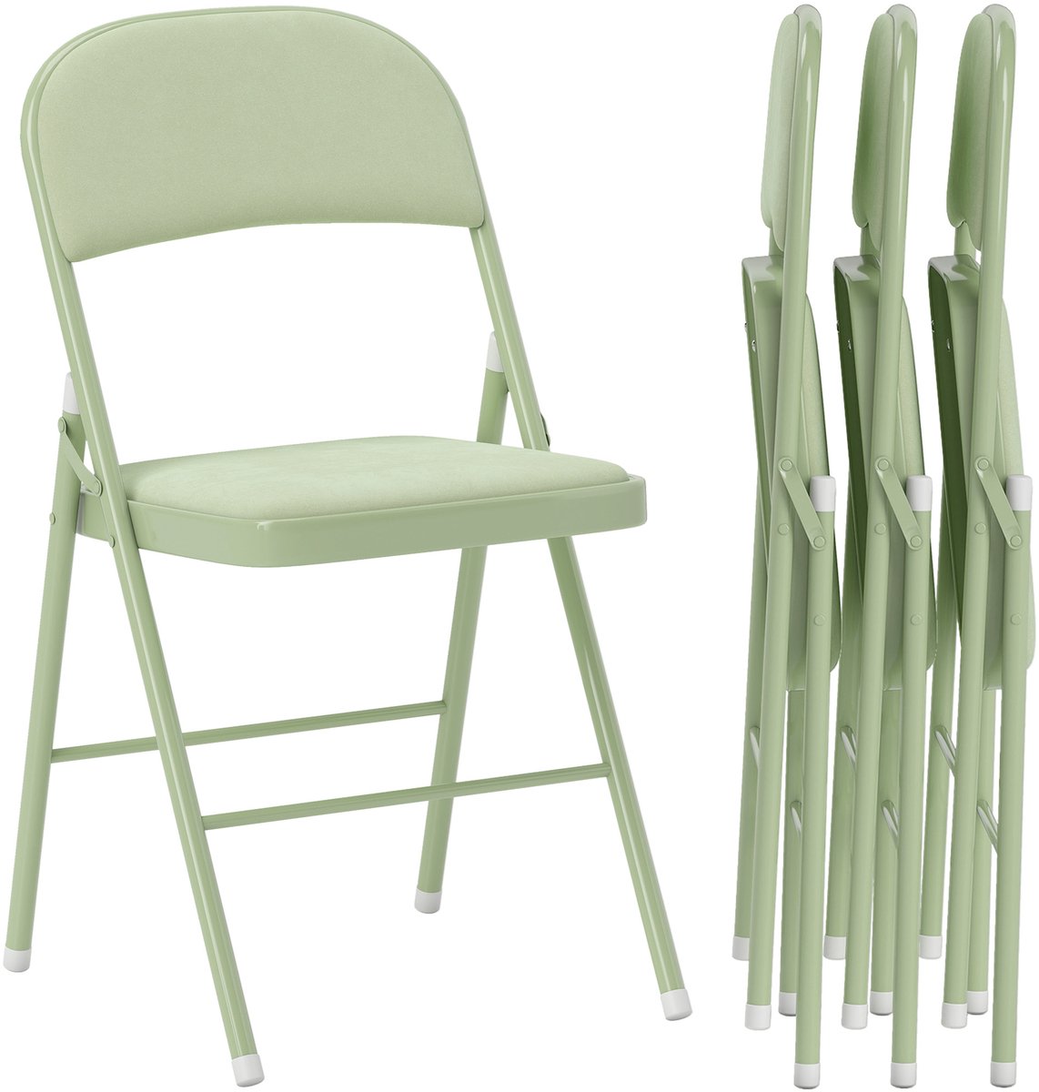 Set van 4 klapstoelen - kampeerstoelen met gewatteerde rugleuning - klapstoel voor op kantoor met stalen frame - keukenstoel met bekleding - groen