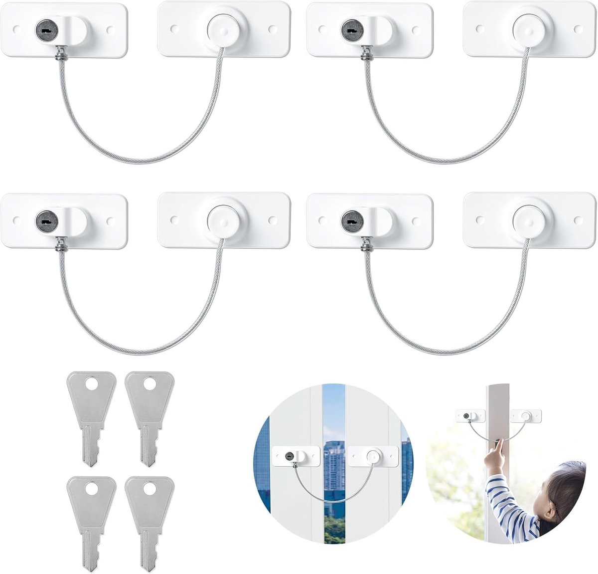 Kinderslot voor kastjes - Wit - 23 cm - Veiligheidsslot met Kabel en Sleutel - Voor Keuken en Meubels