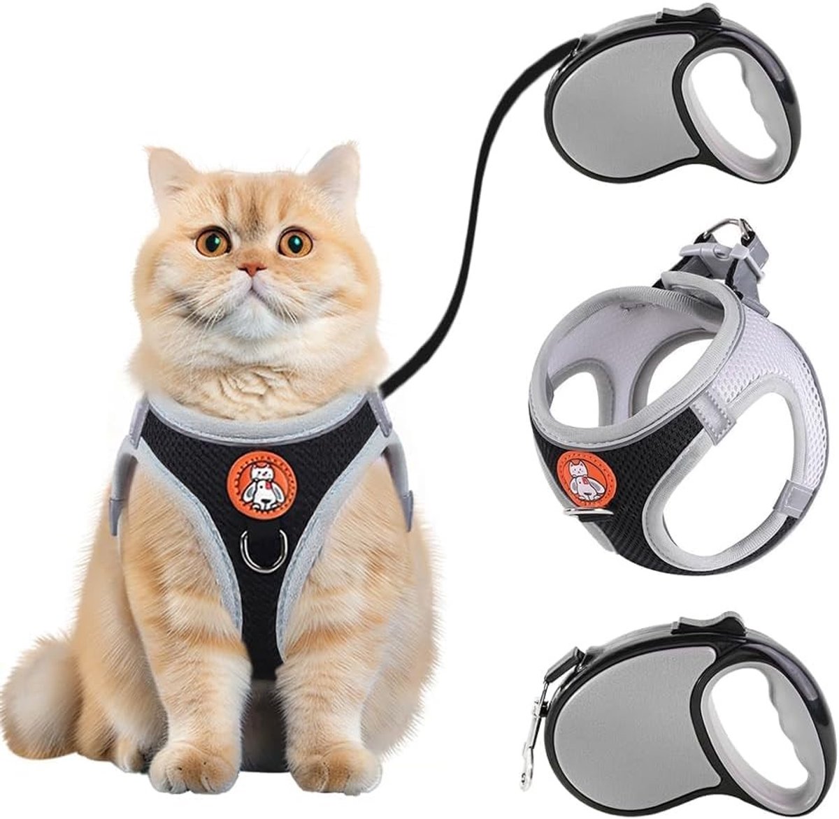 Kattenharnas - Zwart/Grijs - Maat L - Ademend Mesh Veiligheidstuigje - Voor Katten