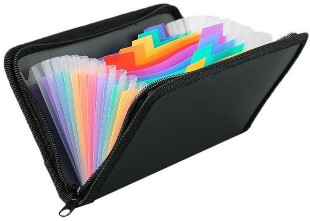 GELLDG Mapjes en ordnemappen - Fächermappe A6 met dubbele rits - 210x20x130mm - Duurzaam en gebruiksvriendelijk, rits links/rechts te bedienen - Geschikt voor kantoor, school, reizen en coupons - Waterdicht plastic organizer met 13 vakken