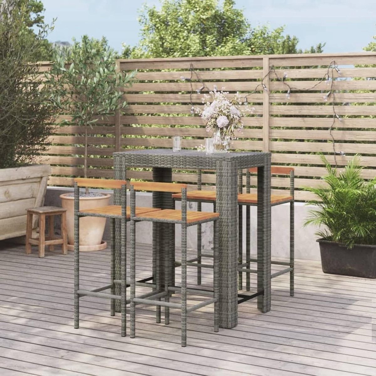 Tuin Barset - Buitenkeuken Set - Buiten Ontspannen - Weerbestendig Polyrotan - 129 cm - Grijs