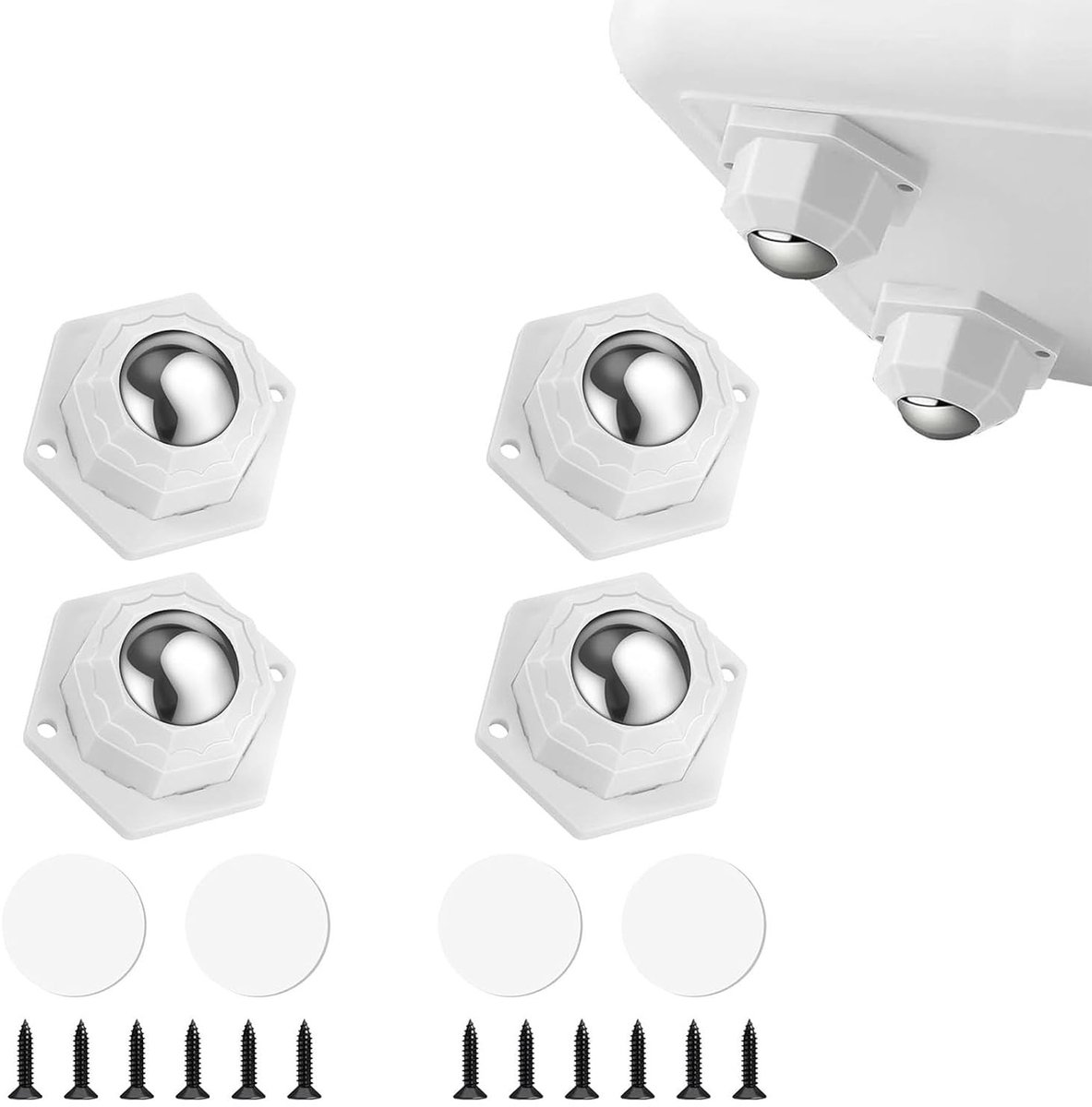 Universele Meubelwielen - Wit - 37 x 23 mm - ABS Met Stalen Kogels - Voor Huis en Kantoor