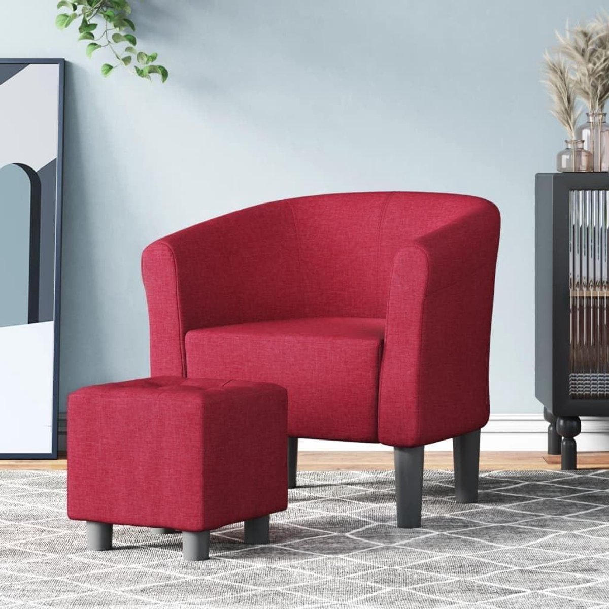 Clubstoel met Voetenbank - Fauteuil Relaxstoel - Ontspannen Zitten - Dikke Vulling - 70 x 56 x 68 cm - Wijnrood